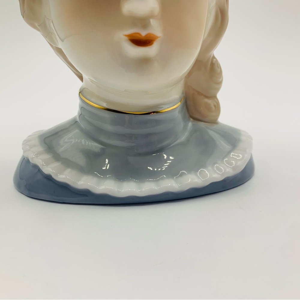 Large Vintage Ceramic Lady Head Vase Planter – 7” Tall Pastel Flowers & Hat - Picture 5 of 11